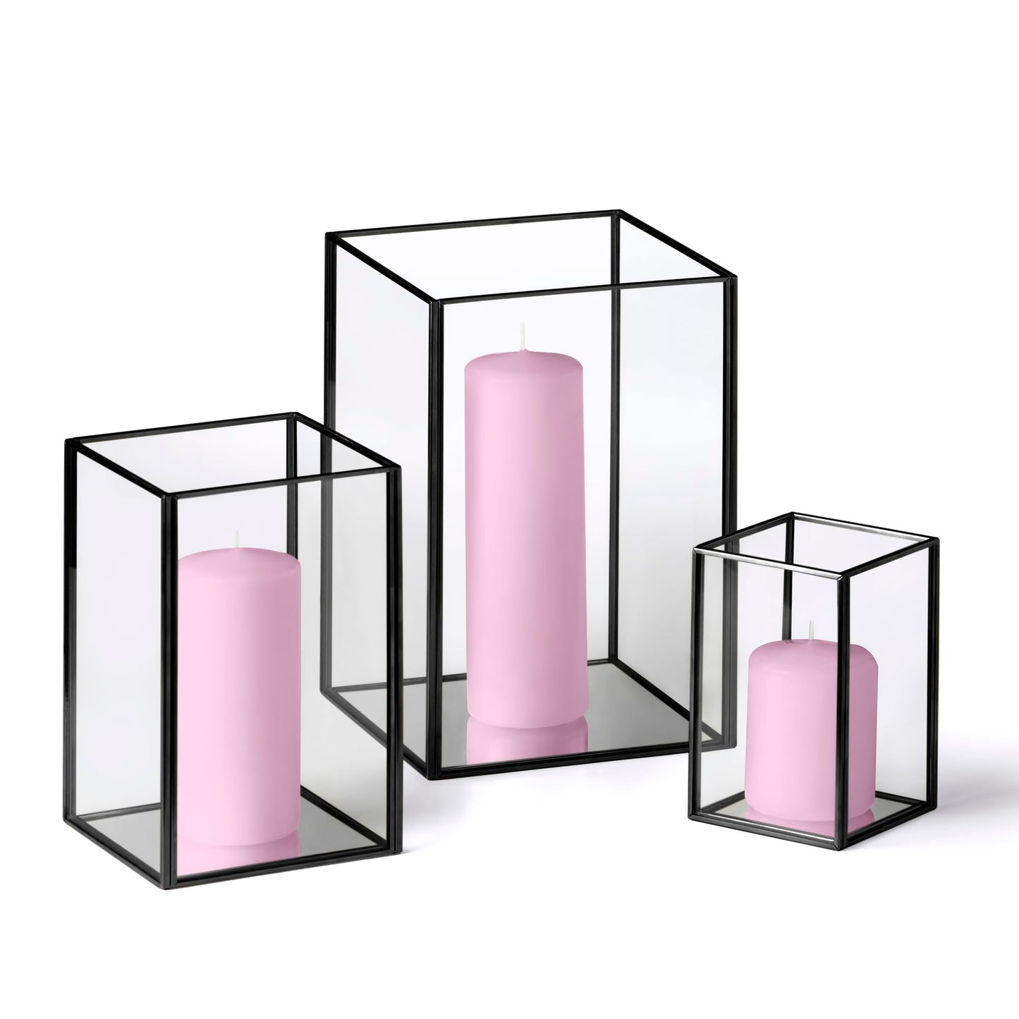 Yummi Set of 36 Slim Pillar Candles & Black Luxus Lanterns - Blush