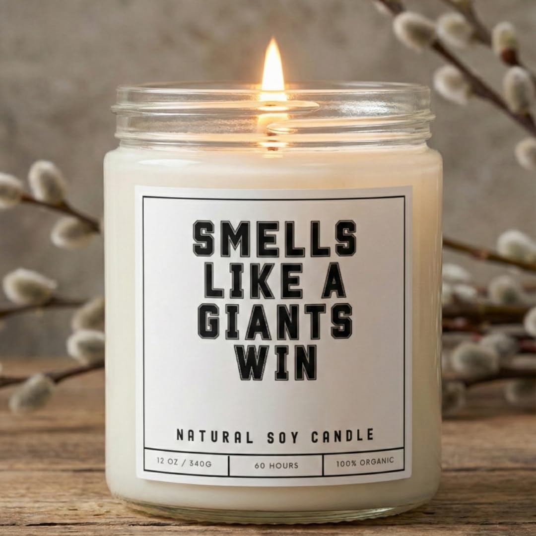Smells Like a NY Giants Win Sports Candle - Scented Soy Wax Candle (8.0 oz) 50-60 Hour Burn Time, Cotton Wick, Frosted White Glass Jar (Vanilla)