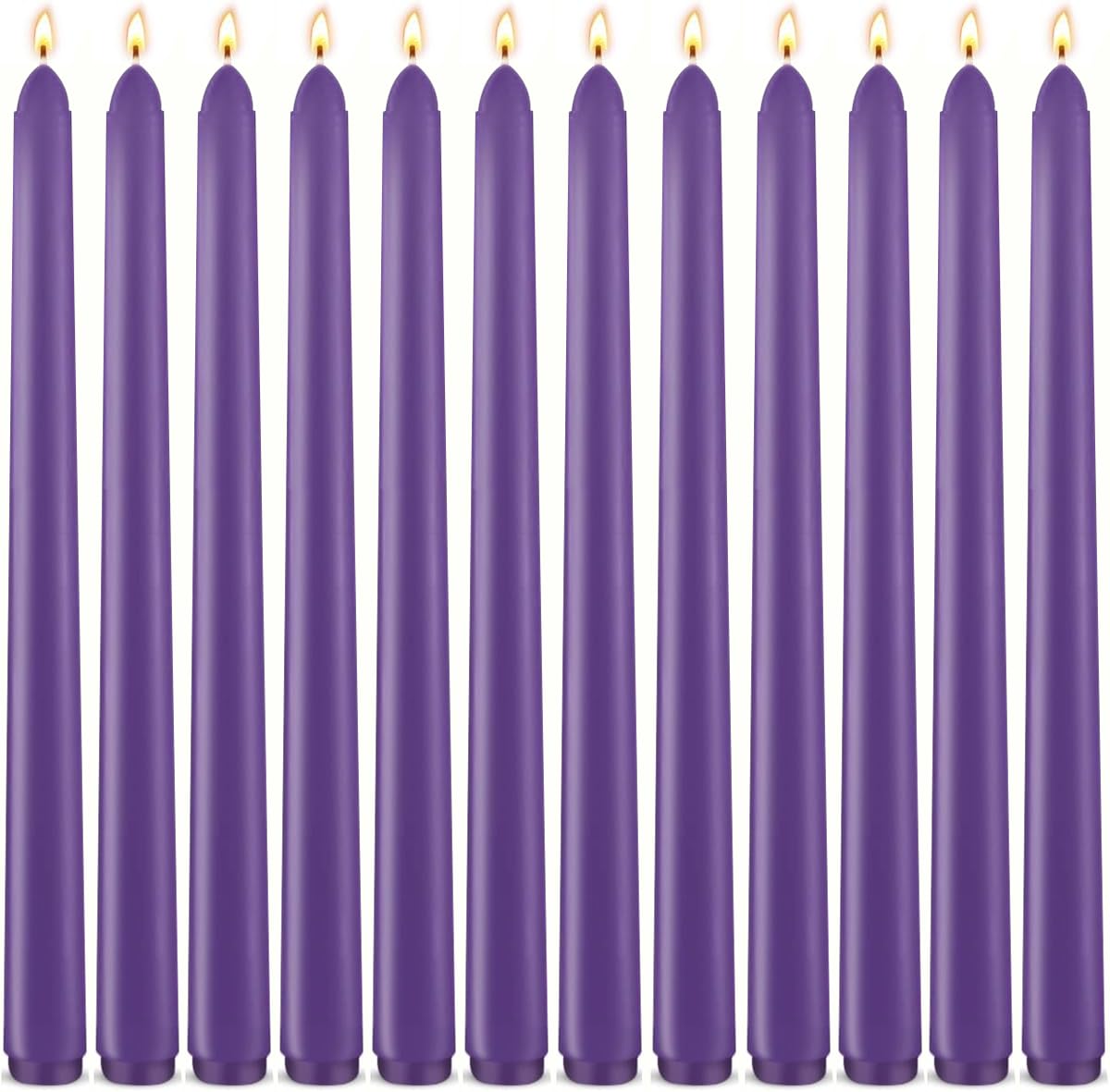 12-Pack Royal Purple Taper Candles, 10 Inch Unscented Dripless Candlesticks, Long-Lasting Burn Time of 7-8 Hours, Perfect for Home Décor, Weddings, and Events