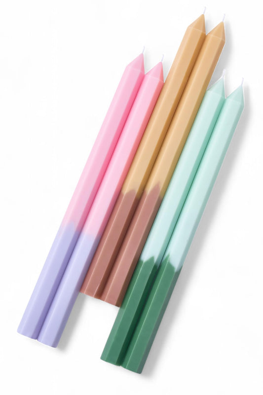 Tall Unscented Hexagonal Multi Color Taper Candles (6 Pack) Smokeless Unscented Taper Candle Long Burning Hand Poured 13.8 inch Candlesticks Ideal for Weddings Dinner Parties Home Decor