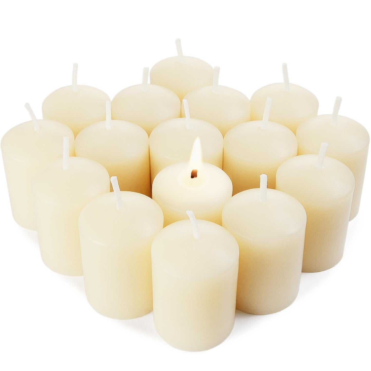 Natural Beeswax Long Burning Unscented 9 Hours Smokeless Pure Beeswax Votive Candles, 16-Pack 1.37 x 1.85 Inches for Wedding, Birthday, Prayers, Relax