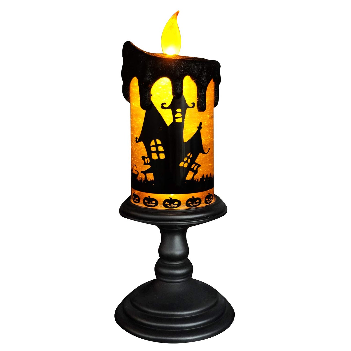 Eldnacele Halloween Snow Globe Candles Lighted Lamp, Battery Operated Spooky Spinning Water Glittering Tornado Candle Flameless Candles Table Centerpiece for Halloween Decoration Indoor(Castle)