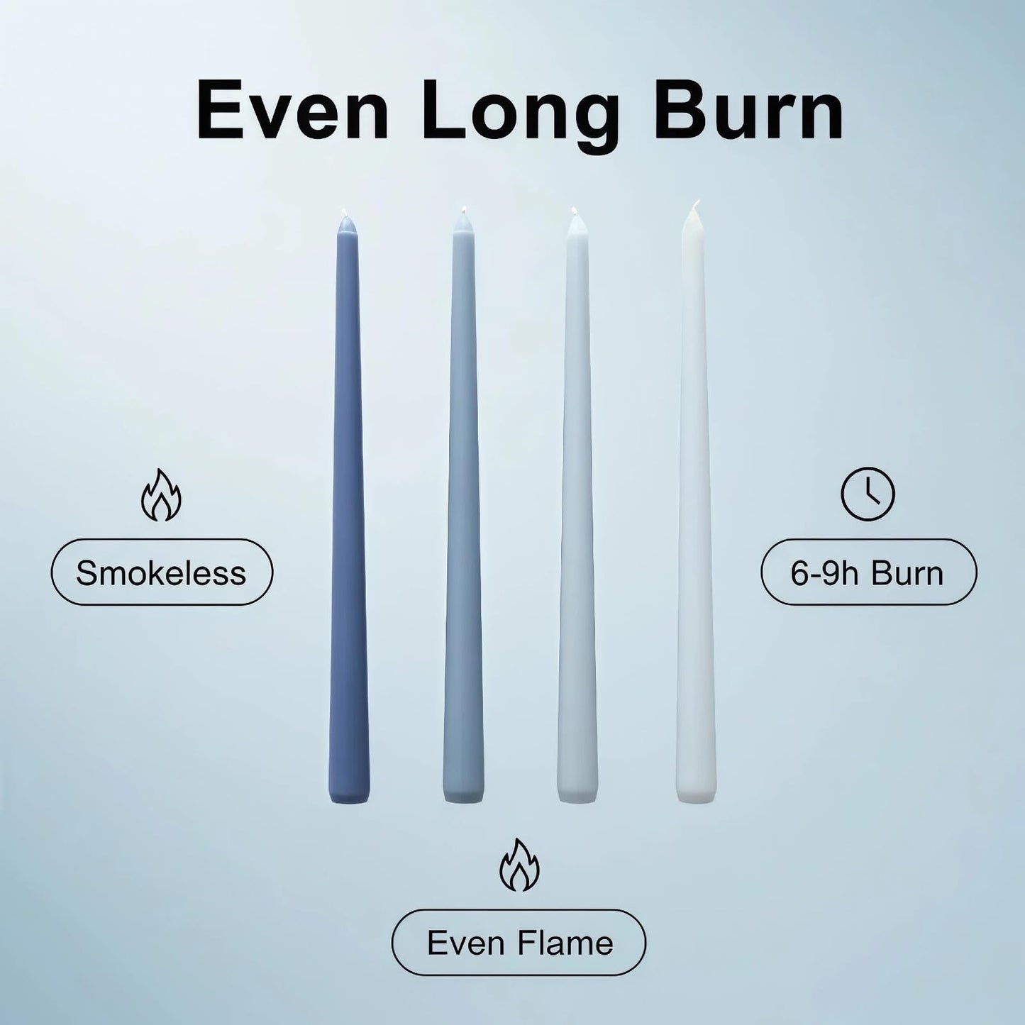 LSXHASGLD 12 Inch Taper Candles, Set of 4, Unscented Smokeless Long Tapered Candle for Wedding Home Decor Christmas (Blue Series, 12in)