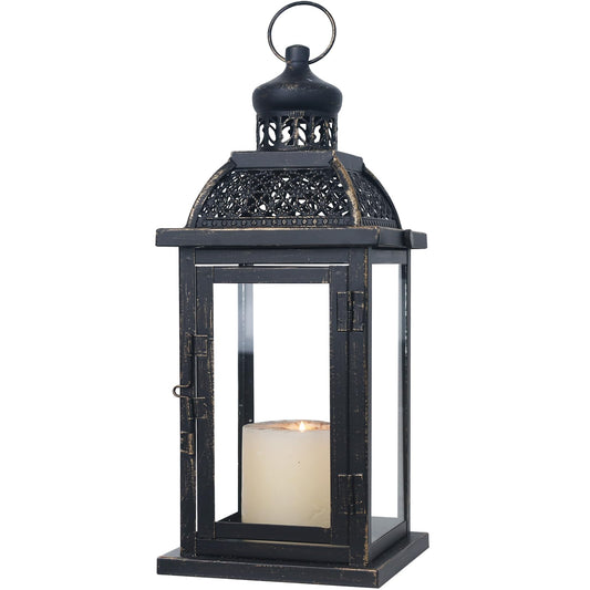NEEDOMO Large Candle Lanterns Decorative Indoor, 14.4" Outdoor Lantern with Clear Glass, Vintage Metal Candle Holders in Black, Patio Wedding Home Kitchen Coffee Table Livinig Room Decor