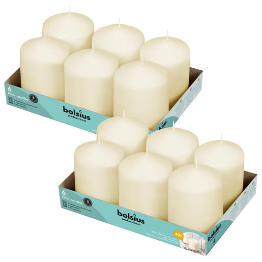 BOLSIUS 12 Ivory Pillar Candles Bulk - 3x4 Inches Candle Set - 40+ Hours Clean Burning - No Palm Oil - 0% Animal Fat - Premium European Quality - Unscented Dripless Home Decor Pillars