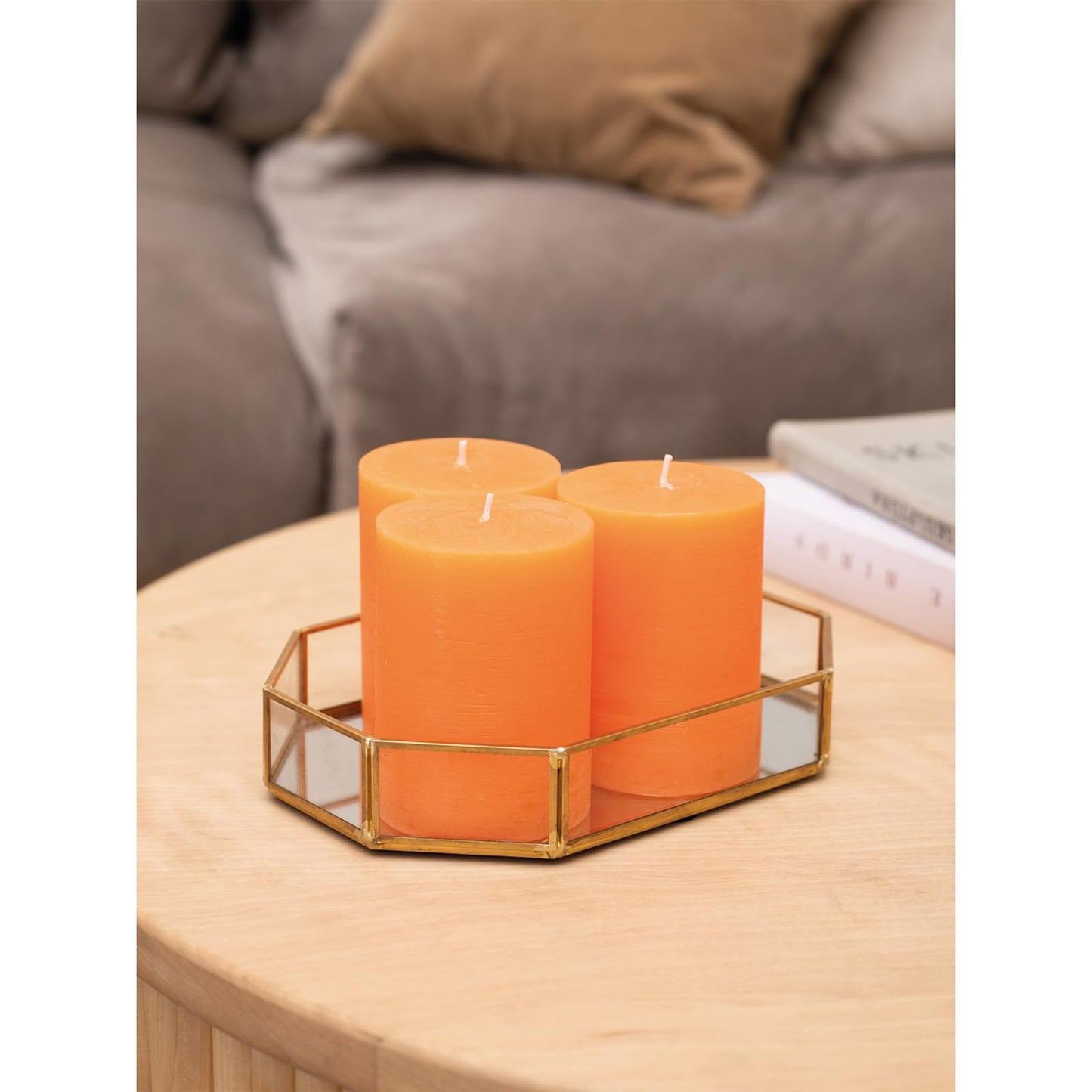 CANDWAX 3x4 Inch Dark Blue and Orange Pillar Candles Bundle - 3 Dark Blue and 3 Orange Candles - Unscented Decorative Candle - 6 Pack