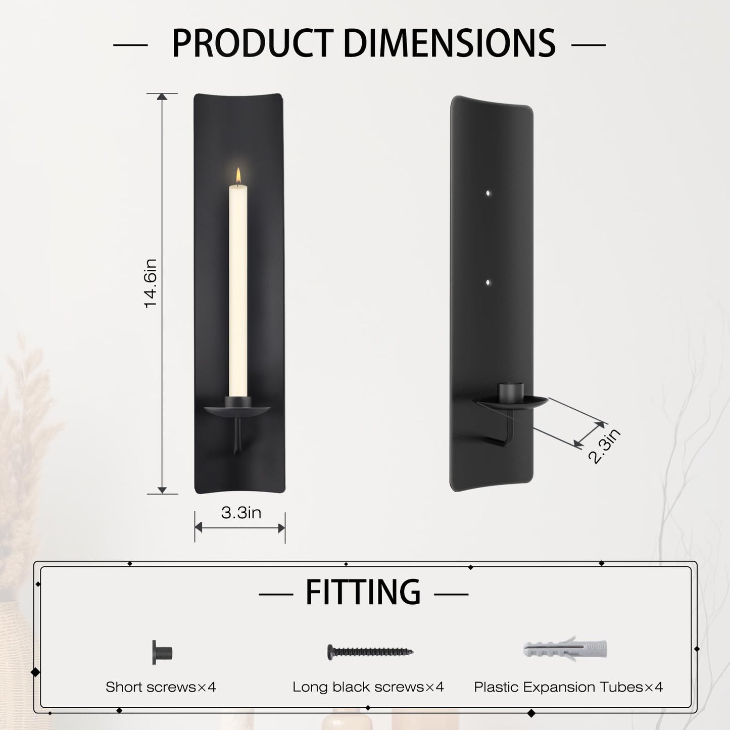 OYEFLY 2 Pcs Candle Sconces,Metal Wall Candle Holders (Black)
