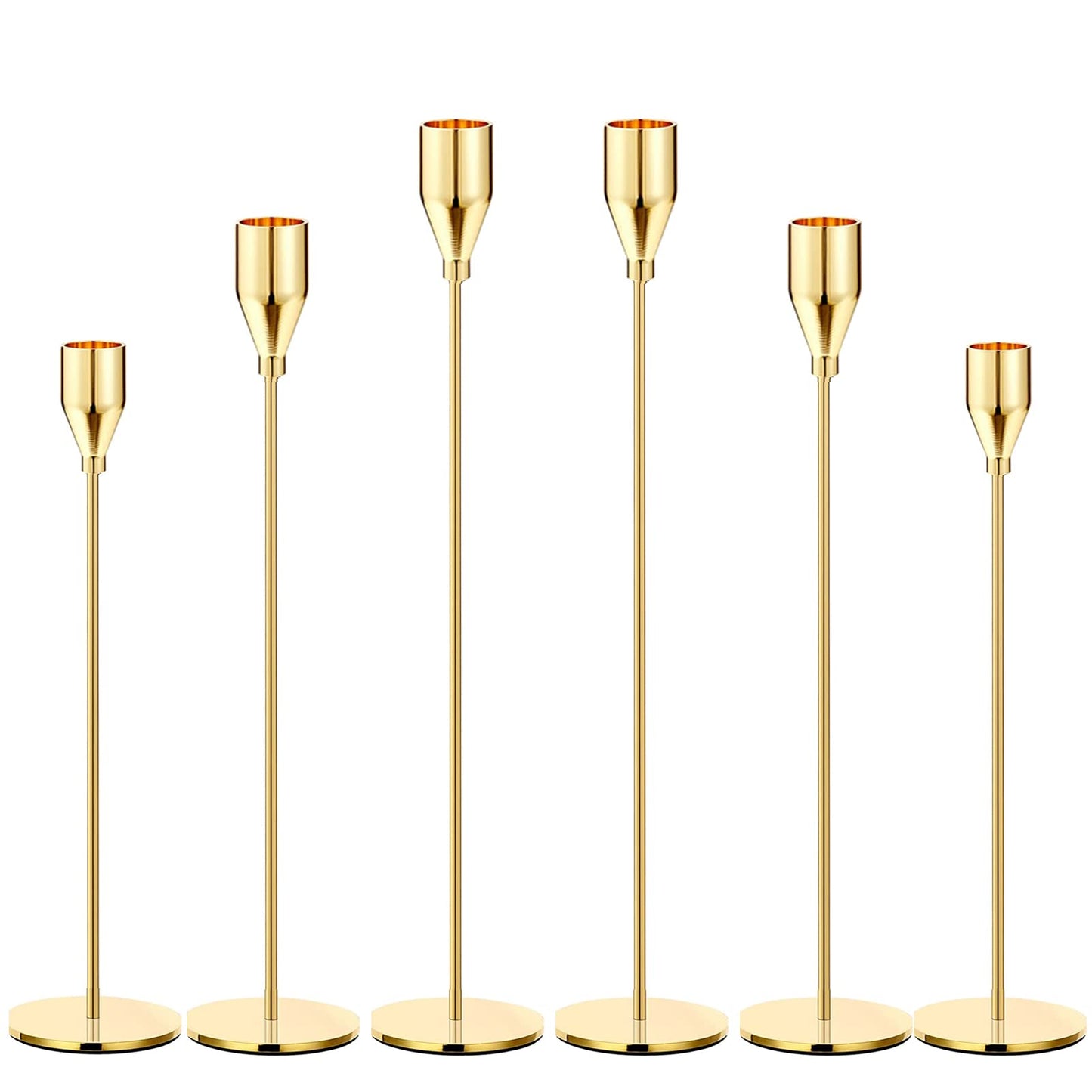 Gold Taper Candle Holders, Set of 6 Gold Candlestick Holders Taper Candle Holders fits 3/4" Thick Pillar Candle Led Modern Metal Candles, Elegant Stands Decorative Table Candle Holder