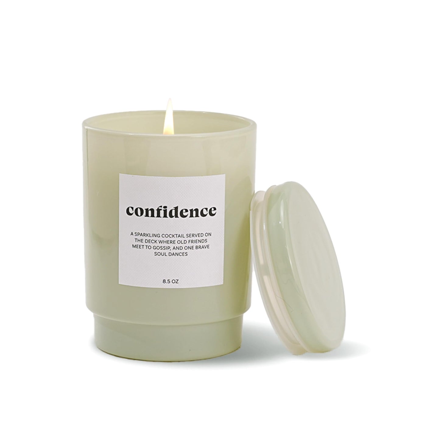 AromaLight 8.5oz with Lid Glass Jar Candle in Green – Sparkling Pear Bellini Scent, Confidence Collection, Mini Soy Candle