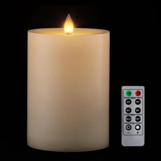 CozierGlow Flameless Pillar Candles Flickering with Remote Timer, Battery Operated LED Candles Up to 400 Hours, 3D Moving Flame Real Wax Candles, D4 x H6, Remote Included (Ivory, 4inx6in)