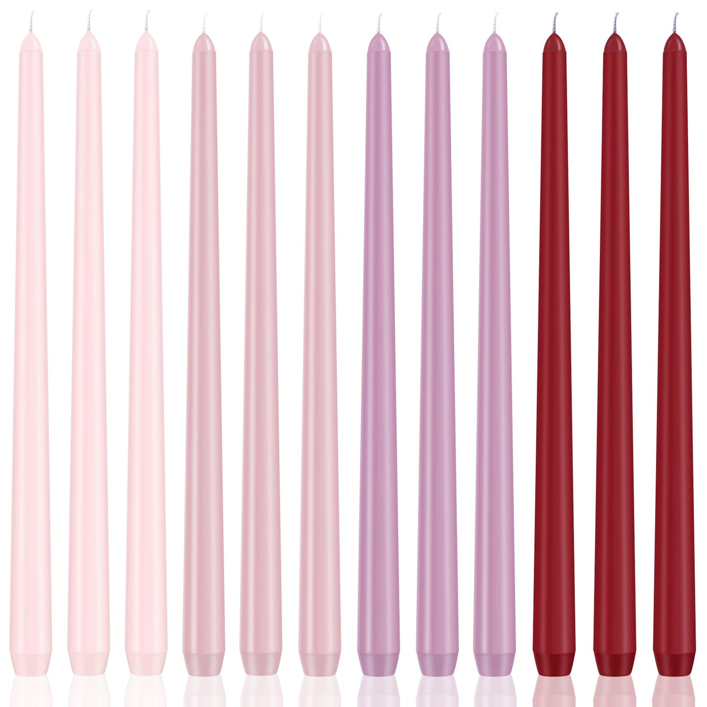 Xvvirnt 12 Pack Taper Candles, 10 inch Pink Gradient Taper Candle, Dripless and Smokeless Long Tall Tapered Candles, Unscented Dinner Candle for Wedding Party Home Decor Candlesticks
