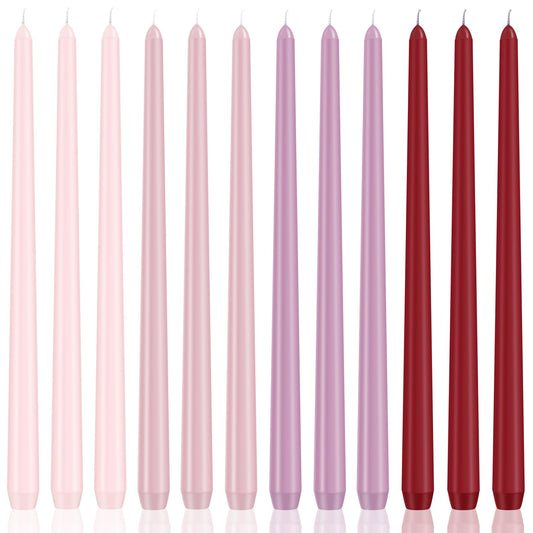 Xvvirnt 12 Pack Taper Candles, 10 inch Pink Gradient Taper Candle, Dripless and Smokeless Long Tall Tapered Candles, Unscented Dinner Candle for Wedding Party Home Decor Candlesticks