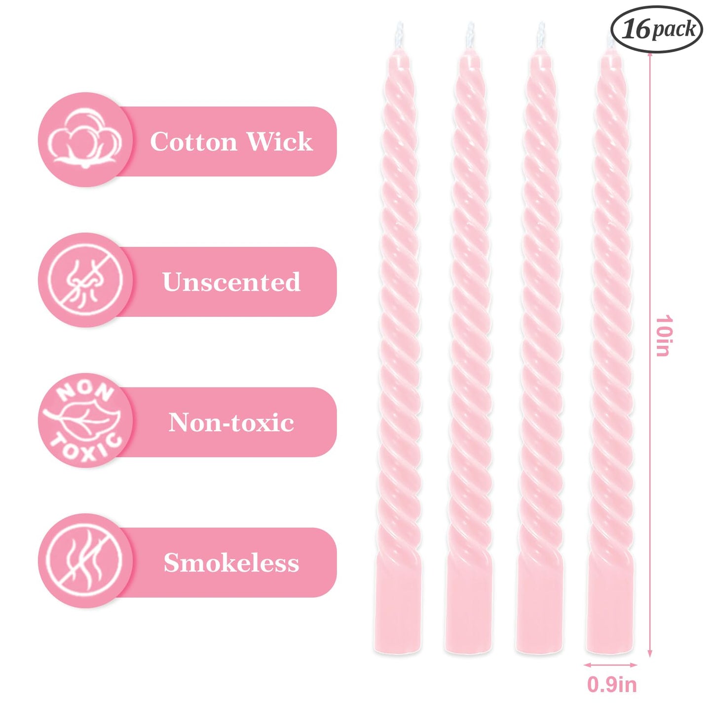 Whaline 8Pcs Pink Spiral Taper Candles with Ribbon Bow Decor Dripless Twisted Wax Candles 10 Inch Long Unscented Candle Sticks for Valentine' s Day Coquette Bachelorette Bridal Wedding Party