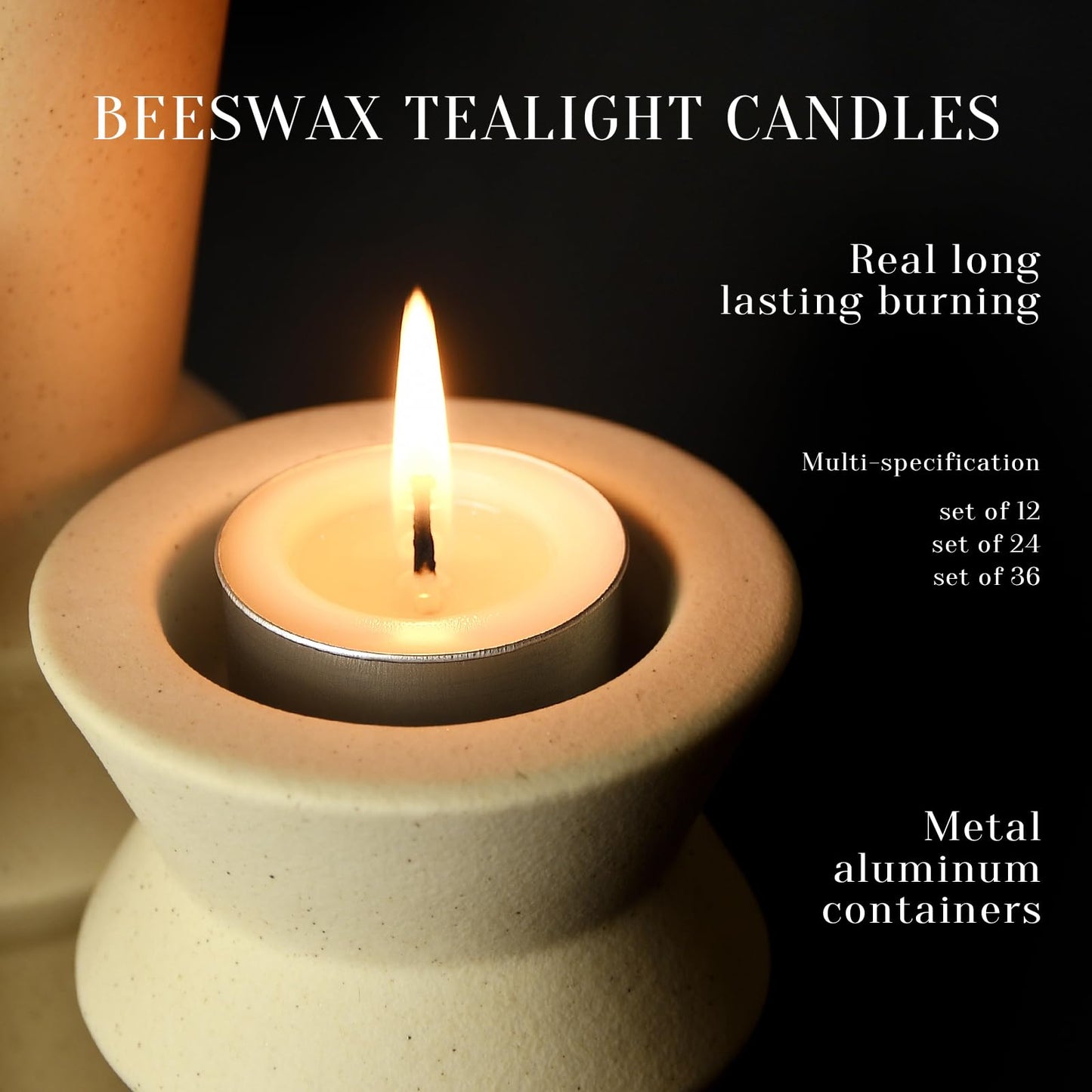 Natural Ivory White Beeswax Tealight Candles in Metal Aluminum Cup - Organic Small Candle Natural Scent Smokeless 4-5 Hours Burning - Pack of 36