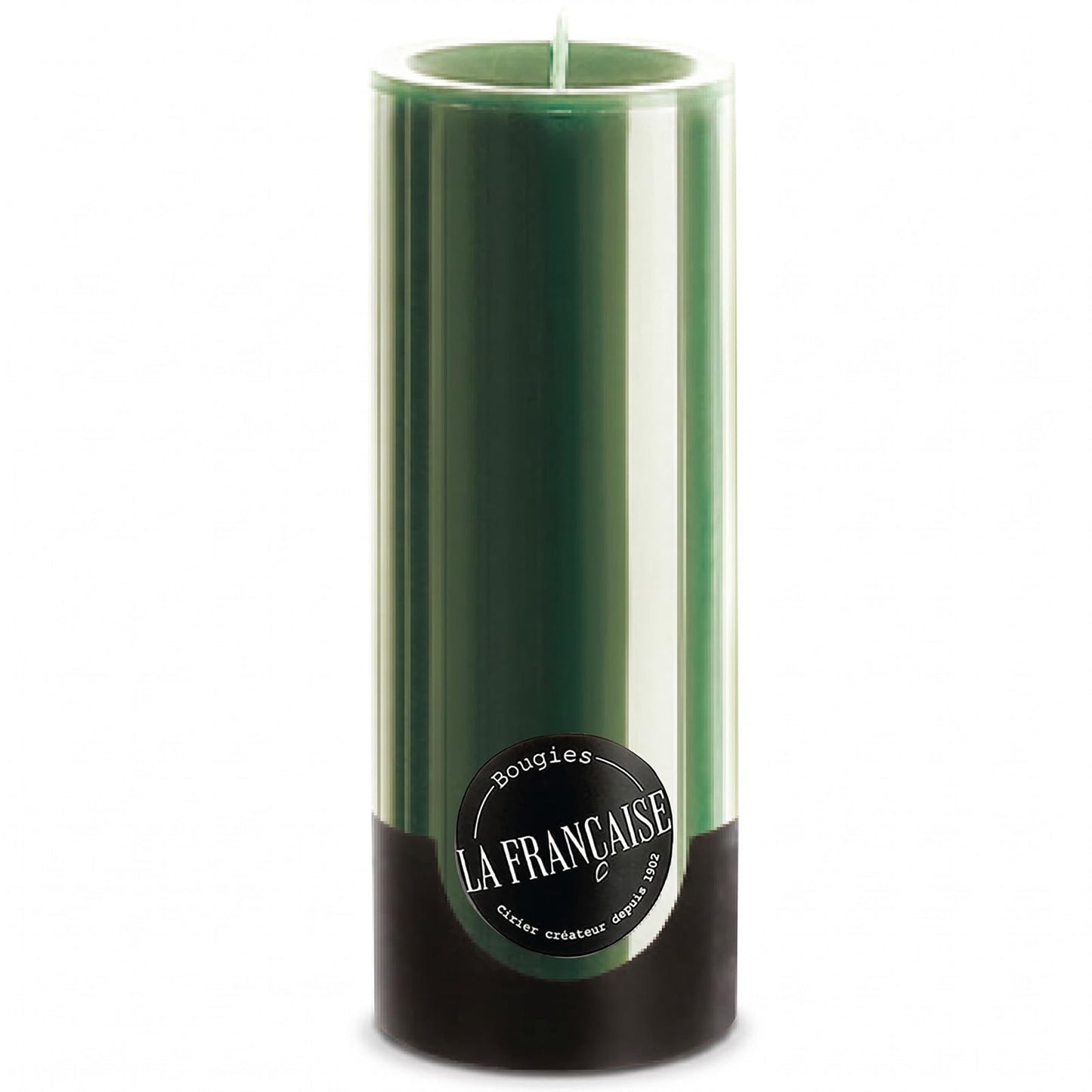 Bougies La Française Unscented Pillar Candle, Green, Made in Tunisia, Ready-to-Light Cotton Wick Included, Vegetable Wax Decorative Candle, 3.15" Diameter × 7.87" Tall, Approx. 125-Hour Burn Time