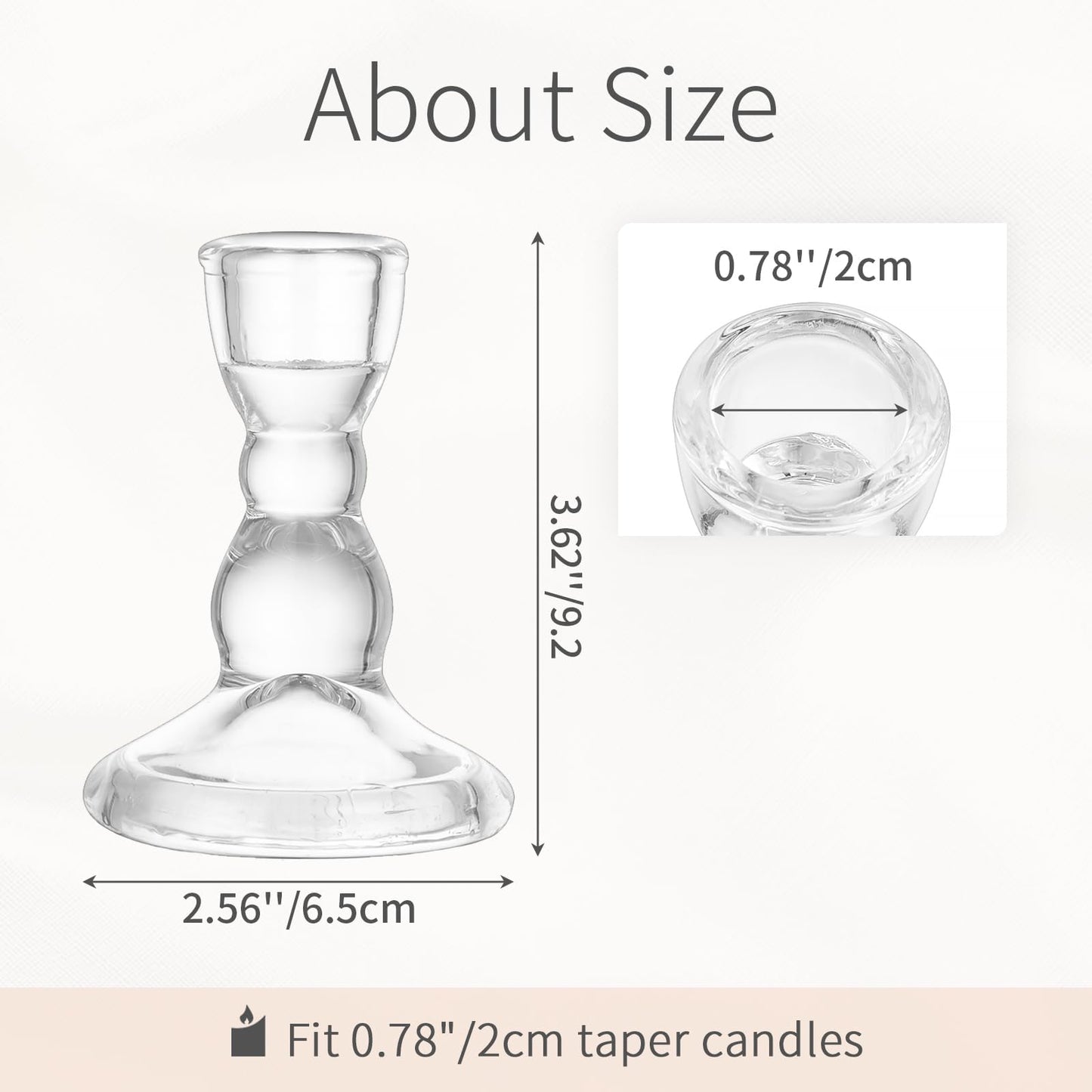 Inweder Glass Taper Candle Holders - Cute Candlestick Holders, 20Pcs Clear Candle Stick Candle Holder, Modern Tapered Candlestick Holders for Standard Candles for Wedding Christmas Home Decor
