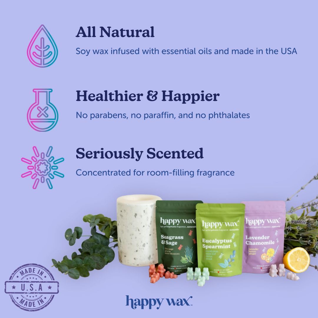 Happy Wax Fresh Cotton Scented Bear Wax Melts - Natural Strong Scented Fresh Infused w/Essential Oils - Non Toxic & Pet Safe - (8 oz Pouch)