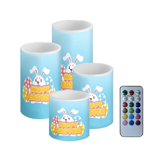 NETILGEN Happy Easter Day Flameless LED Candles Electric Candles with Remote Timer Control Long Lasting Pillar Candles for Home Decorations Pack of 4