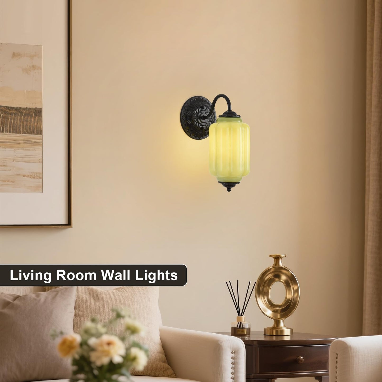 Pandaluna Vintage Wall Sconce, Green Milk Glass Light Fixture, 5.5In Art Deco Antique Wall Sconce for Bedroom Bathroom Living Room Hallway Entryway, E12 LED Bulb Included, Black & Green 2 Pack