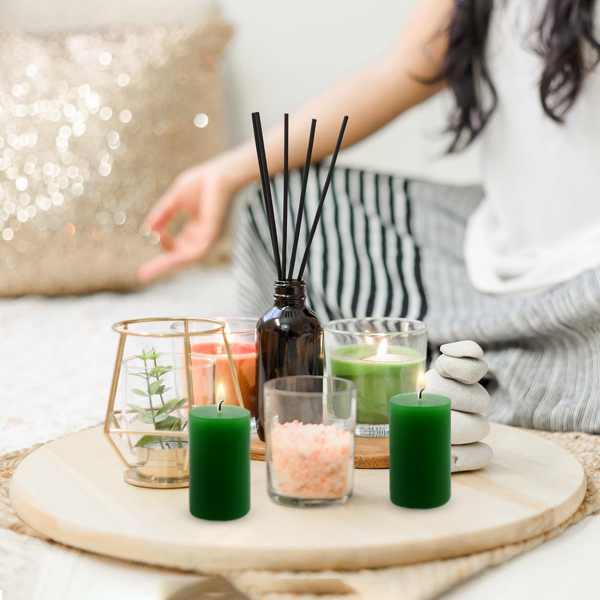 Yusevot 12 Hours Green Votive Candles, 2.0 Inch Unscented Wax Candles for Wedding, Party, Holiday & Home, 24 Packs
