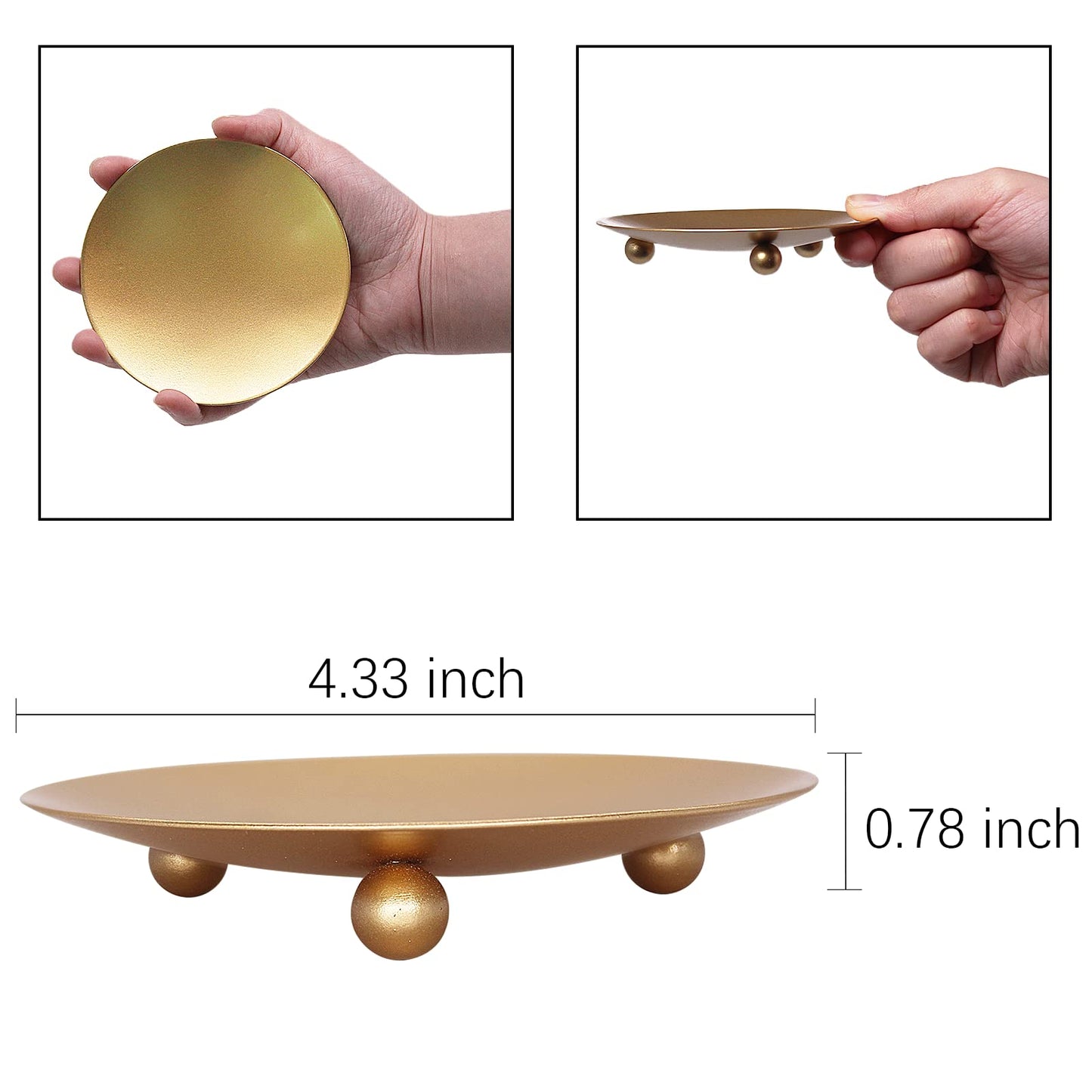 Candle Holder Decorative Iron Plate,Candle Stand for LED & Wax Candles,Spa,Bathroom,Weddings,4.33x0.78inch,Set of 3 (Gold)