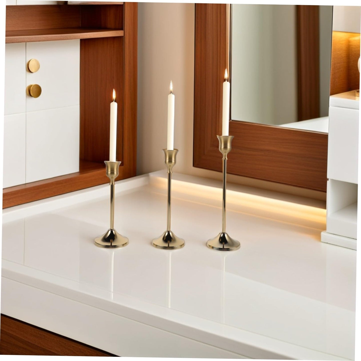 SWOOMEY 6pcs Metal Candlestick Holders for Taper Candles Secure Support and Polished Shiny Finish, Elegant European Craftsmanship, for Dinner Table Centerpiece and Wedding Events Décor