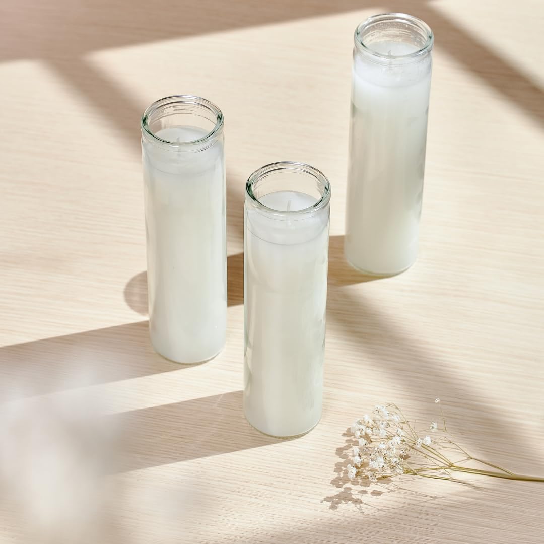 Simply Soson 2x8 inch Ivory Devotional Candles in Glass Jar - 1 Piece - 90 Hours – Prayer Candle - Tall Pillar Candles for Religious, Memorials, Party Decor