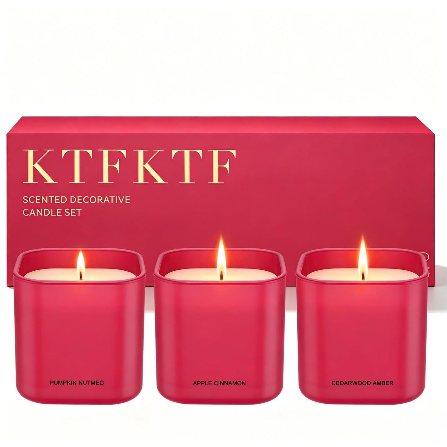 KTFKTF Scented Candle Gift Set for Women – 3 Pack Natural Soy Wax Candles, Apple Cinnamon, Pumpkin Nutmeg & Cedarwood Amber, 90 Hour Burn Time, Aromatherapy Candles for Home, Birthday & Holiday Gifts