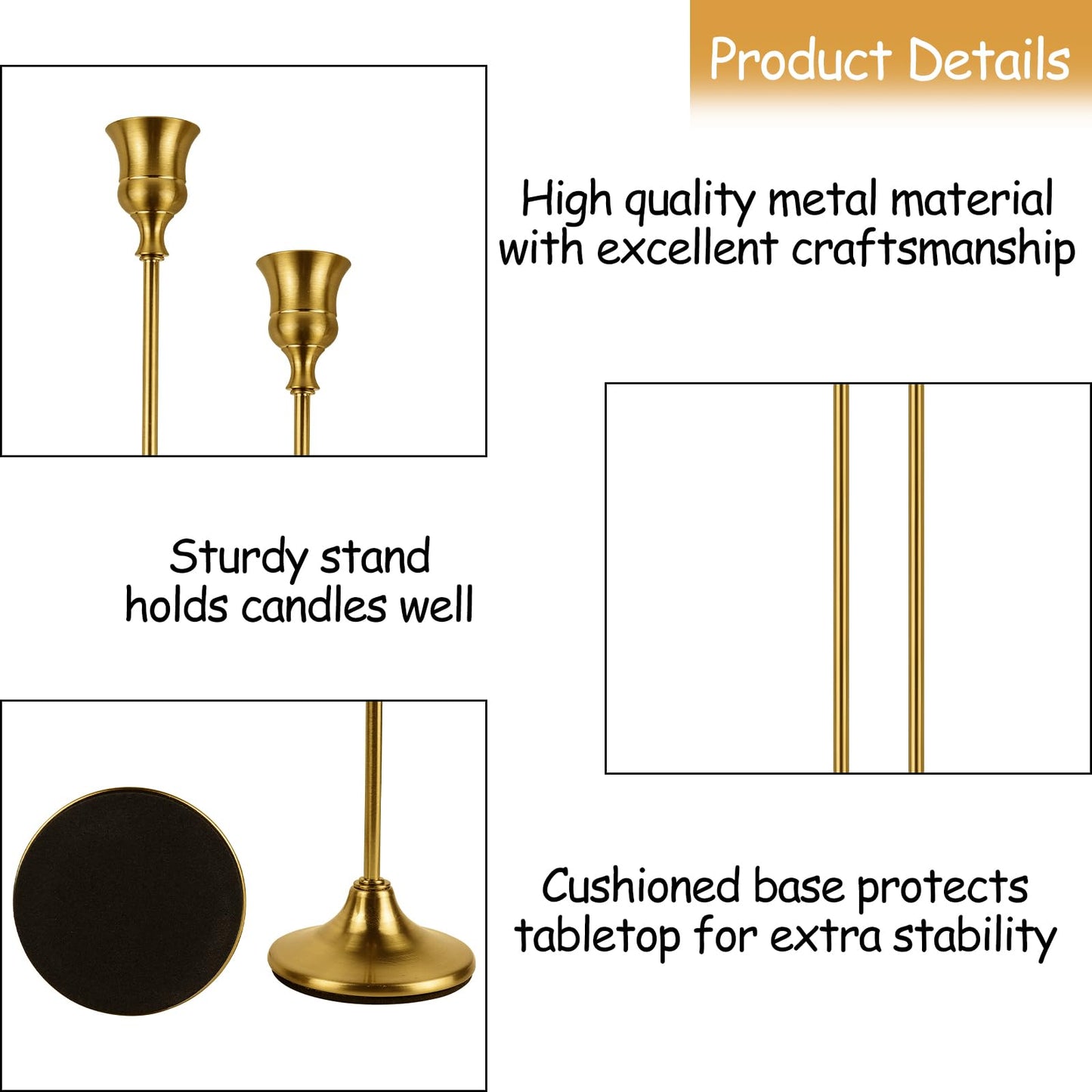 AUMAYCO Brass Gold Candlestick Holders Set of 3, Metal Taper Candle Holders, Classic Decorative Candle Stick for Christmas, Wedding, Party, Dinner Tables,Home Décor