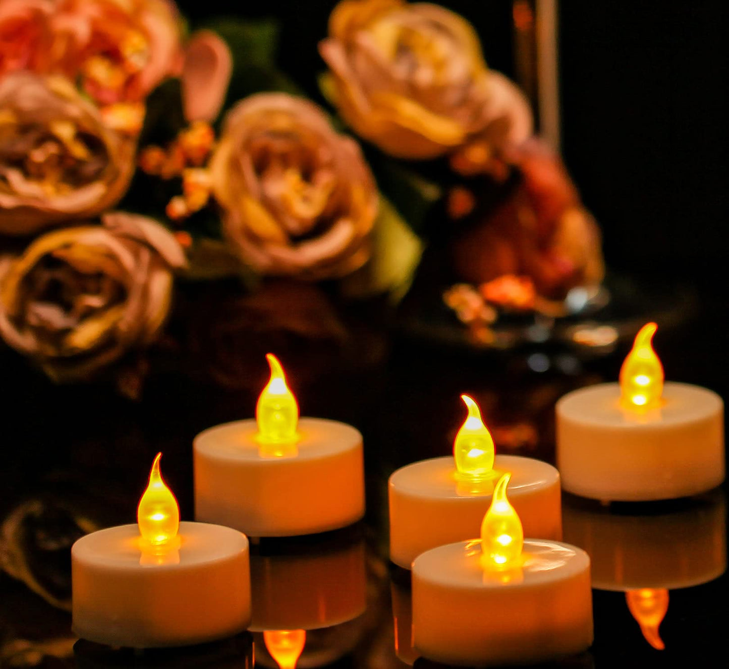 Anziner Tea Lights,50 Pack Flameless LED Tealight Candles,Realistic Flickering Warm Yellow Battery Operated LED Tea Lights Candles. Ideal for Parties, Weddings, Birthdays, Festival Celebration