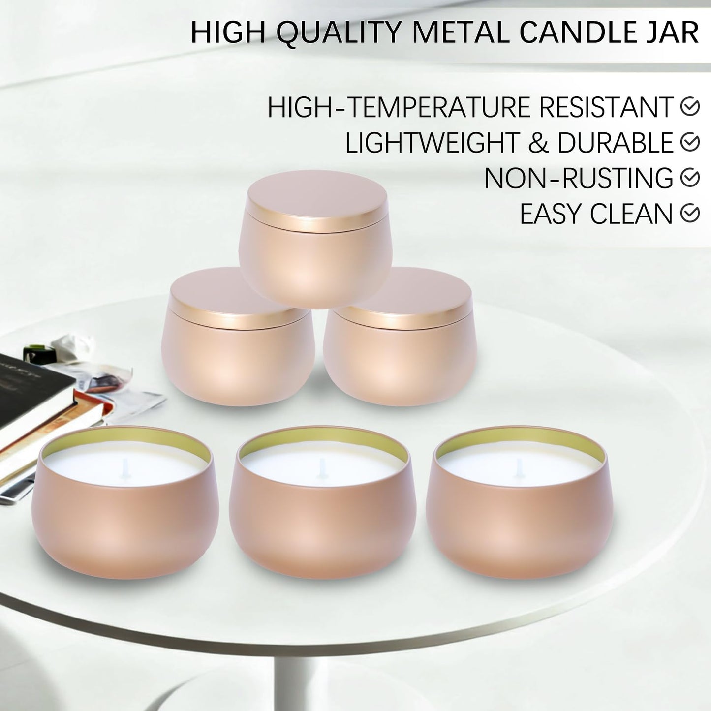 HOMAMAMOON 24 Pack 8oz Dark Glod Candle Tins for Making Candles - Bulk Metal Candle Containers with Lids. Empty Round Candle Jars for DIY & Travel. Shatterproof & Sturdy Vessels for Small Business.