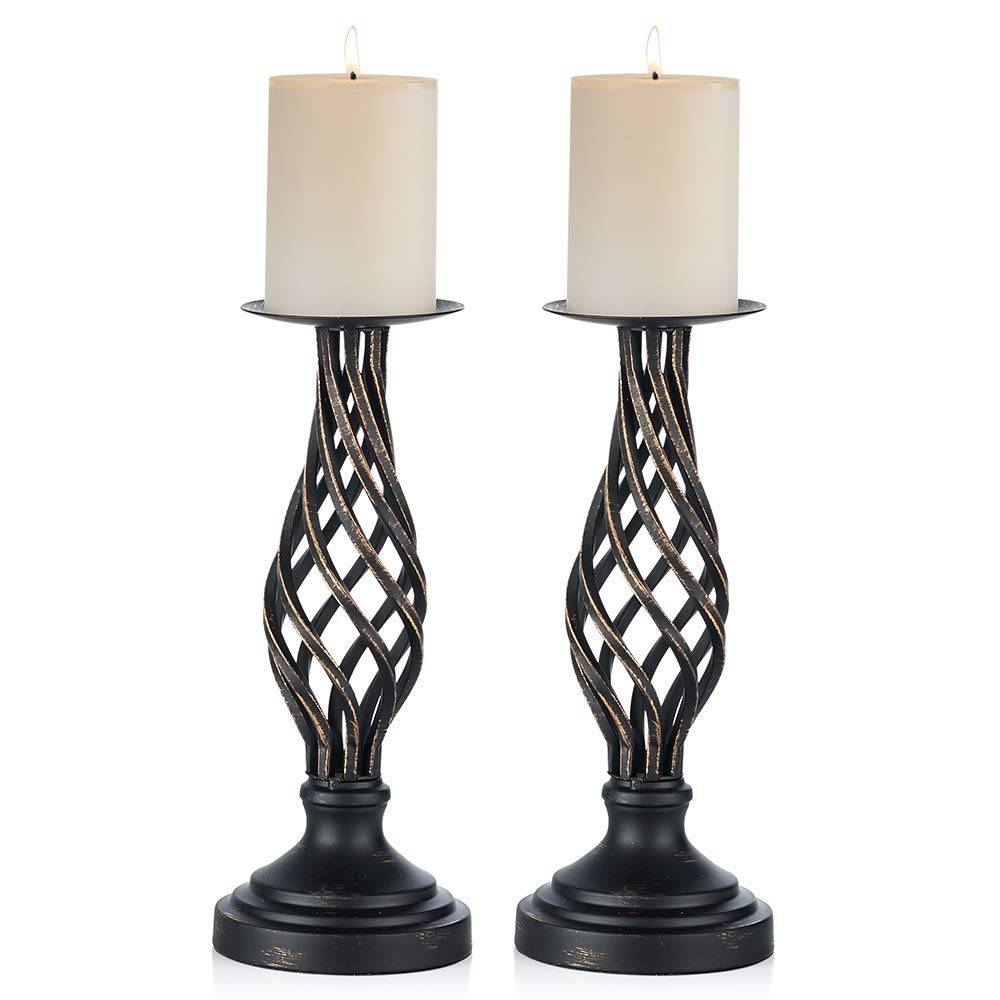 Column Candle Holder, Candle Holder Stand Metal Pillar Romantic Candlesticks Home Decor Candle Stand Candle Holders for Fireplace, Living or Dining Room Table, Gifts for Wedding Set of 2 (S + L) (Col