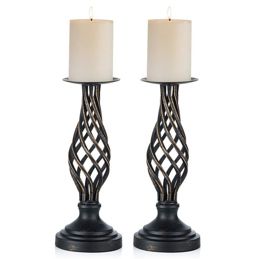 Column Candle Holder, Candle Holder Stand Metal Pillar Romantic Candlesticks Home Decor Candle Stand Candle Holders for Fireplace, Living or Dining Room Table, Gifts for Wedding Set of 2 (S + L) (Col