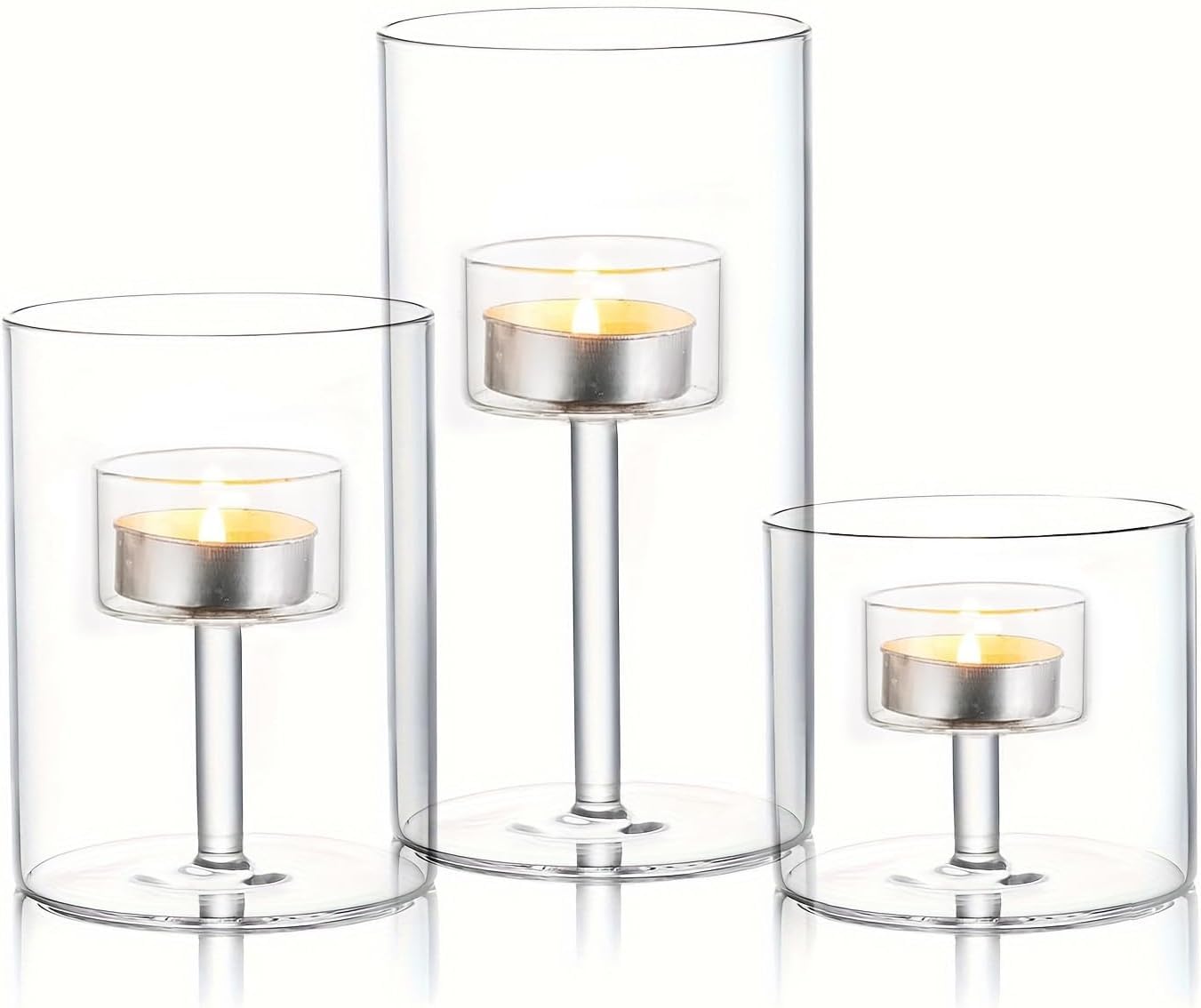 Maimeili Glass Candle Holder Hurricane Crystal Decorative Candle Fits Standard Tealight for Table Wedding Dinning Centerpieces Party Supplies Home Decor