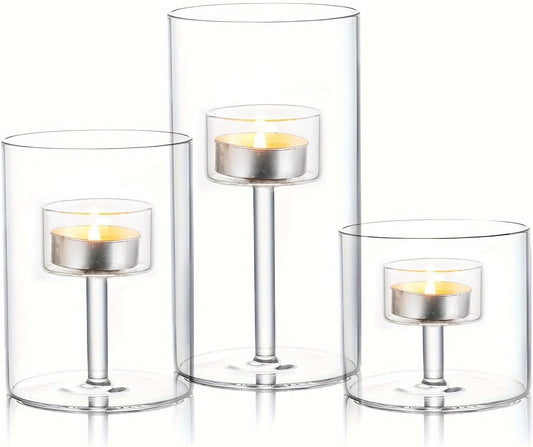 Maimeili Glass Candle Holder Hurricane Crystal Decorative Candle Fits Standard Tealight for Table Wedding Dinning Centerpieces Party Supplies Home Decor
