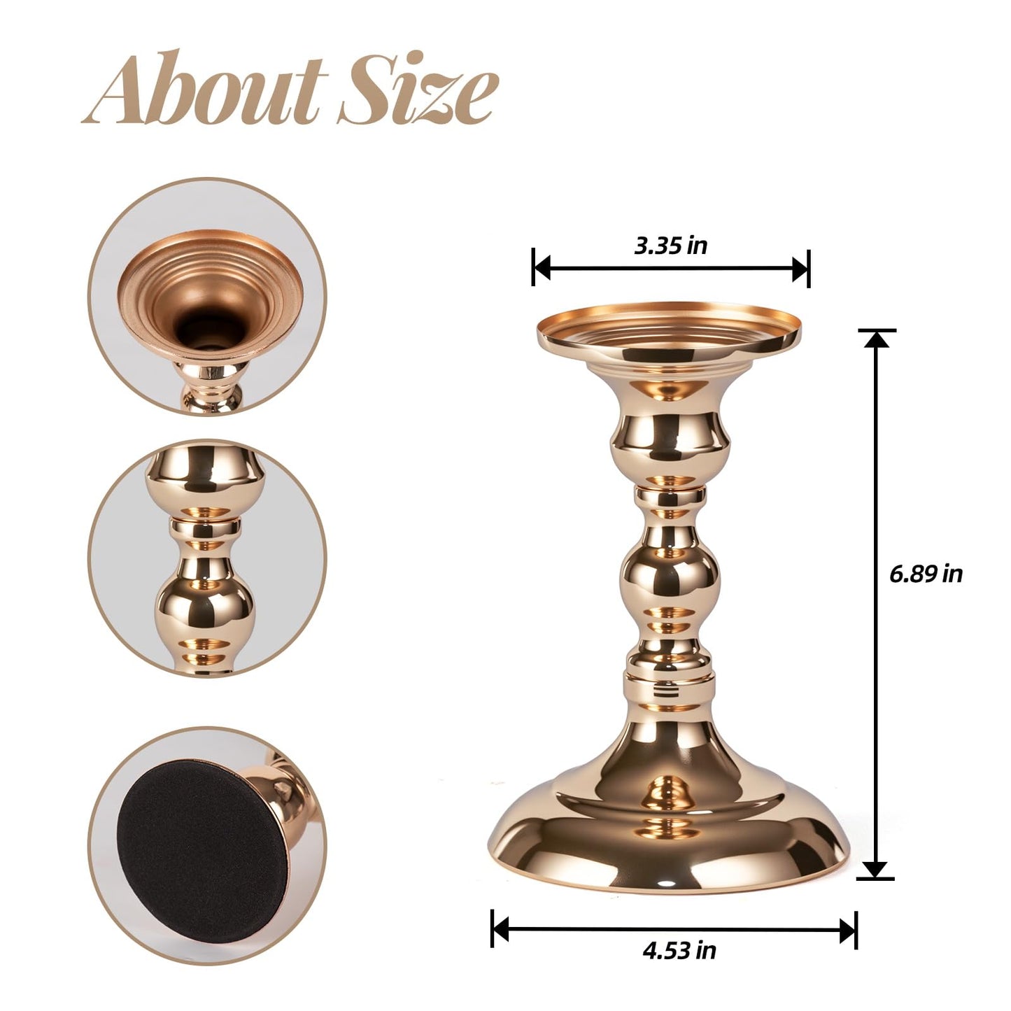 Pillar Candle Holder,Metal Candlestick Holders,Gold Tall Candlesticks for Wedding Theme Party Table Centerpiece Decor Dining Room Birthday Holiday (Candlestick 6216- Middle)