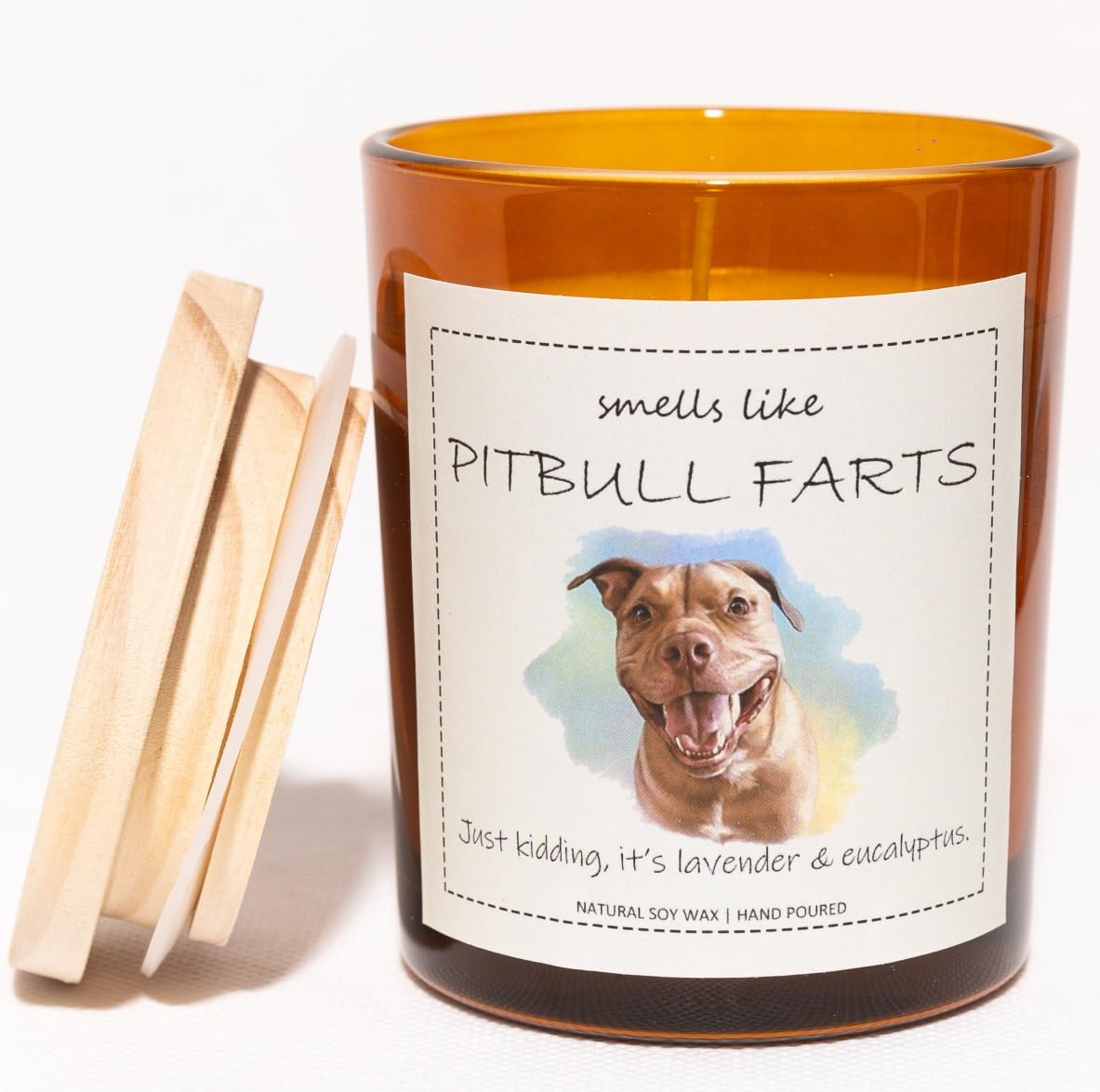 Pitbull Gifts & Decor, Pitbull Gifts for Women, Dog Farts Candle - Lavender & Eucalyptus, Crafted by Natural Soy Wax & Natural Essential Oils