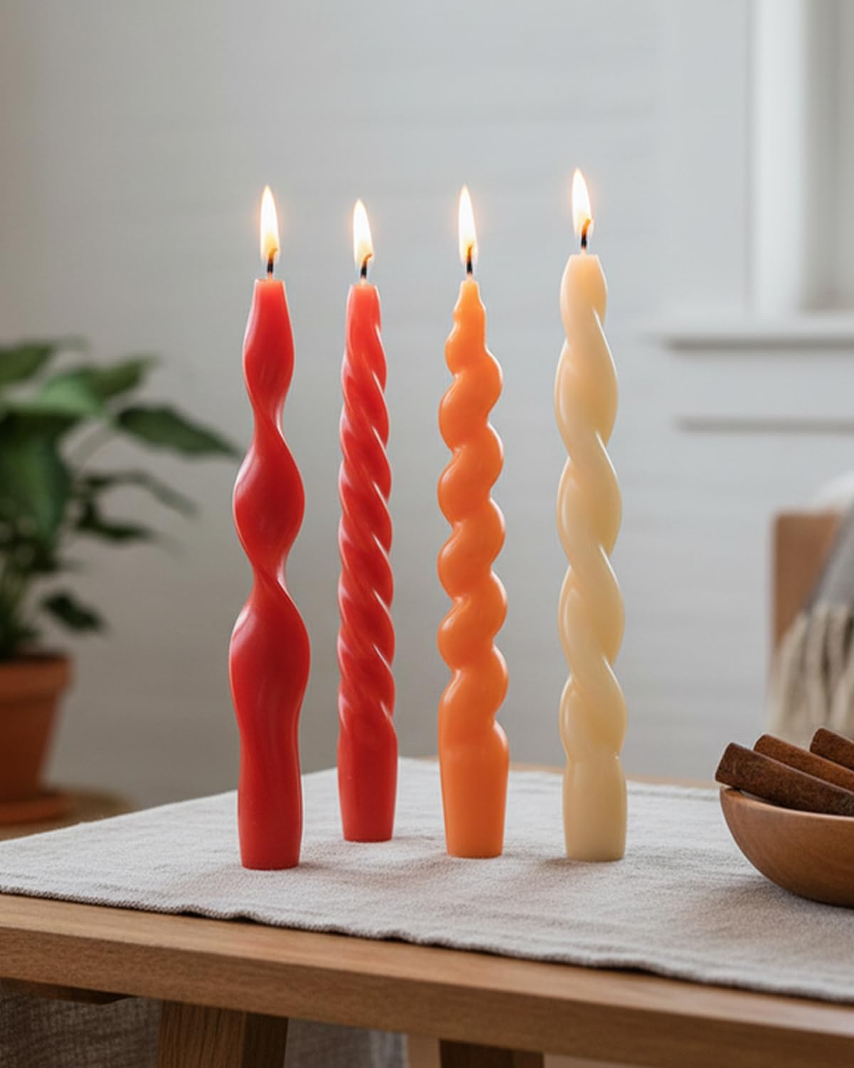 Orange Taper Candle Stick Spiral Taper Candle for Wedding Party Fall Decoration Home Dinner Decoration Unscented Candles,7.6inch,4 Pack