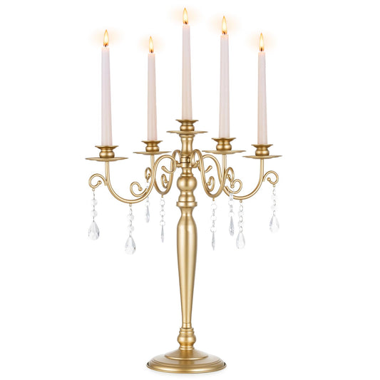 Sziqiq Gold Candelabra Candle Holder: 5 Arm Candelabras Centerpiece Table Decorations for Wedding - Vintage Metal Candlestick Candleholders for Dining Table Fireplace