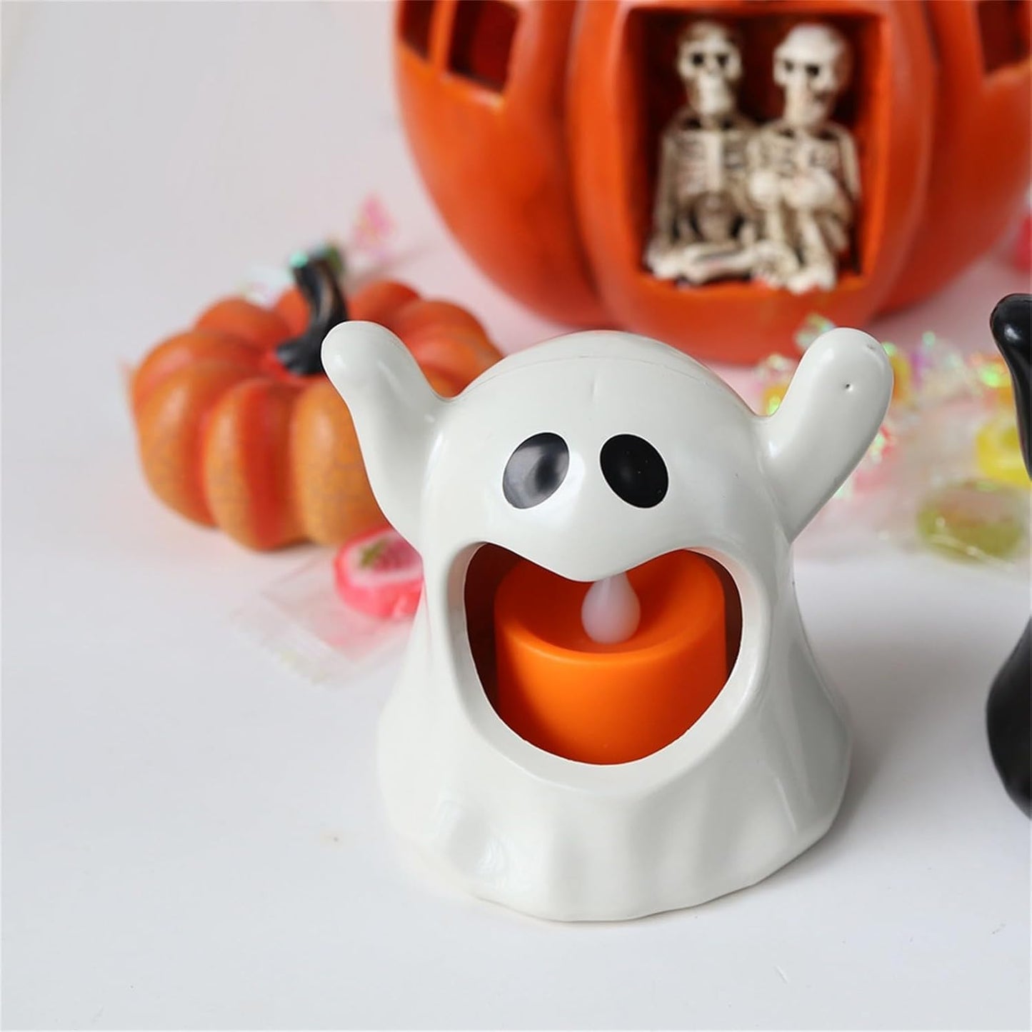 Halloween Candle Holder Cup,Cartoon Candle Holder Cute Ghost Decorations for Table Tea Light Candle Holders Home Halloween Decor (2PCS)