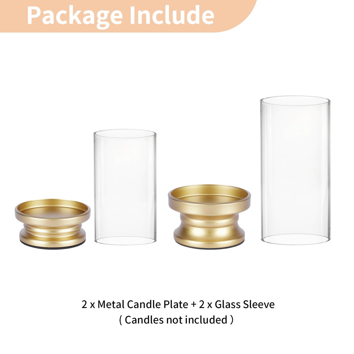NUPTIO Hurricane Candle Holder Gold: Pillar Candle Holders with Clear Glass Sleeve - Set of 2 Decorative Brass Metal Pillars Stand for Dining Table Centerpiece Shelf Fireplace Mantel Decor