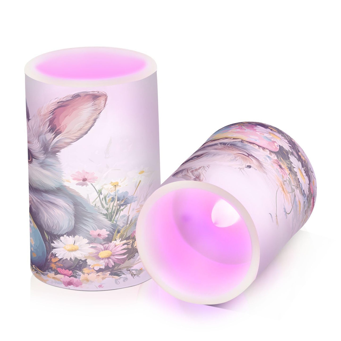 ALAZA Easter Bunny Rabbit Eggs Spring Flowers Flickering Flameless Candles Battery Operated with Remote Timer,Tea Light Candles LED Pillar Votive Candles Set of 2 for Outdoor Indoor Decorations