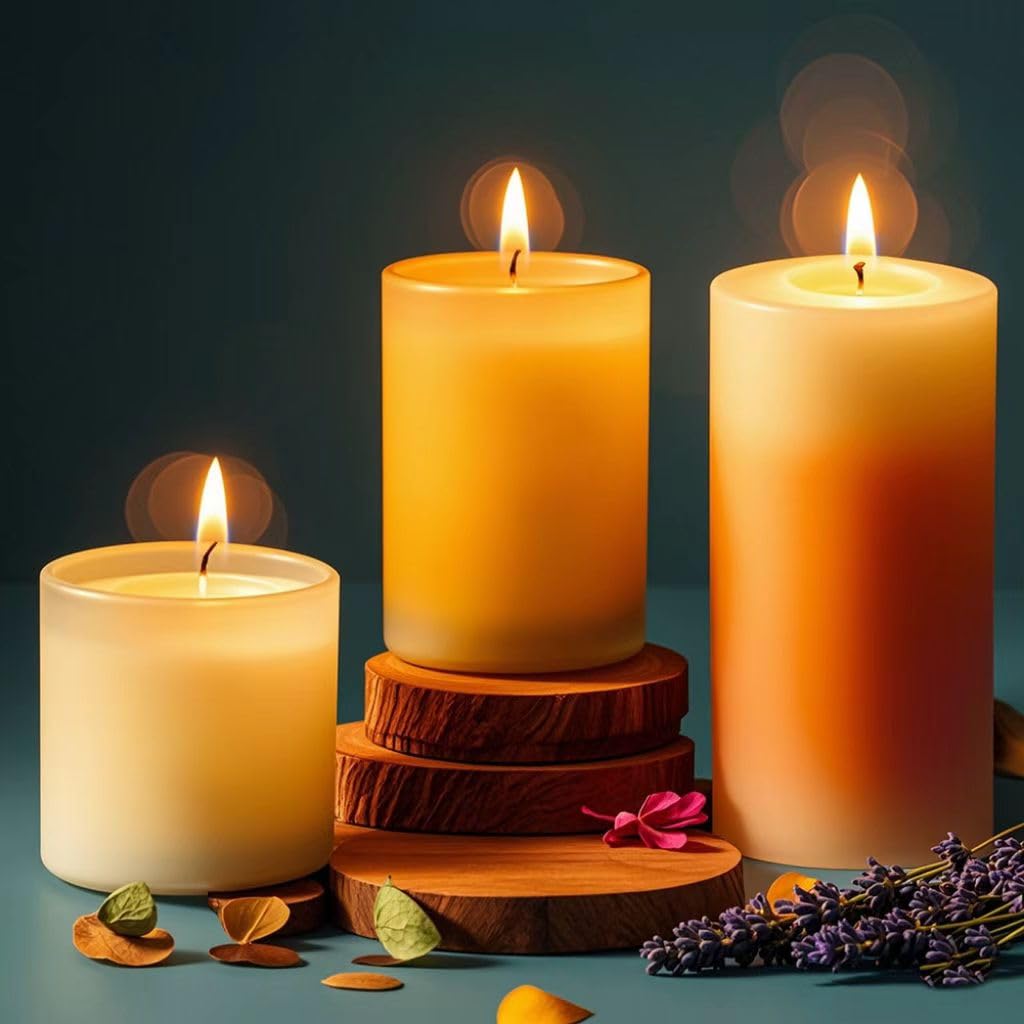 Natural Beeswax Candles Lavender/Sandalwood/Vanilla Sky Scented, 140H Burn Time,Prayer Home Decor, Eco-Friendly Gifts for Relaxation & Aromatherapy (3Pack, Vanilla Sky,Lavender,Sandalwood Mixed)