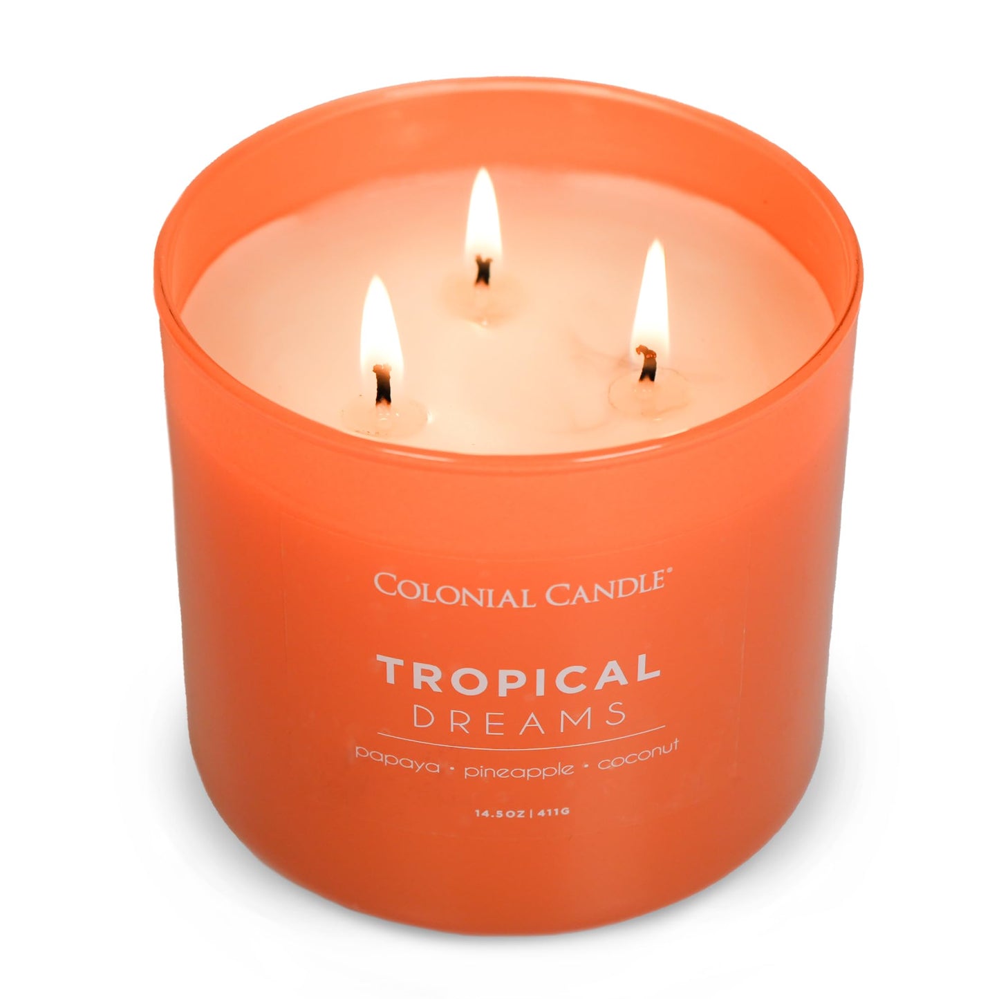 Colonial Candle Tropical Dreams Scented Jar Candle, Pop of Color Collection, 3 Wick, 14.5 oz - Up to 60 Hours Burn