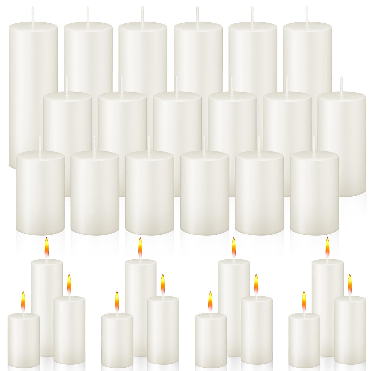 MTLEE 18 Pcs Pillar Candles Long Burning Unscented Candles Bulk for Wedding Church Party Spa Lantern Fireplace Restaurants Home Household Decor(2 x 3 Inch, 2 x 4 Inch, 2 x 6 Inch,Beige)