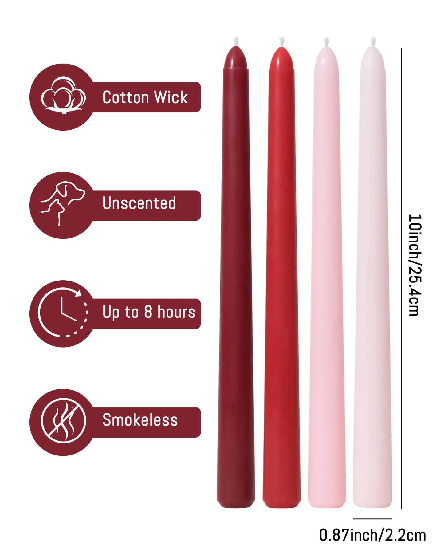 Viyffo Taper Candles 10 Inch Red 12 Pack Unscented, Smokeless Long Tall Tapered Candlesticks Wedding Home Decor Dinner Natural Color Series