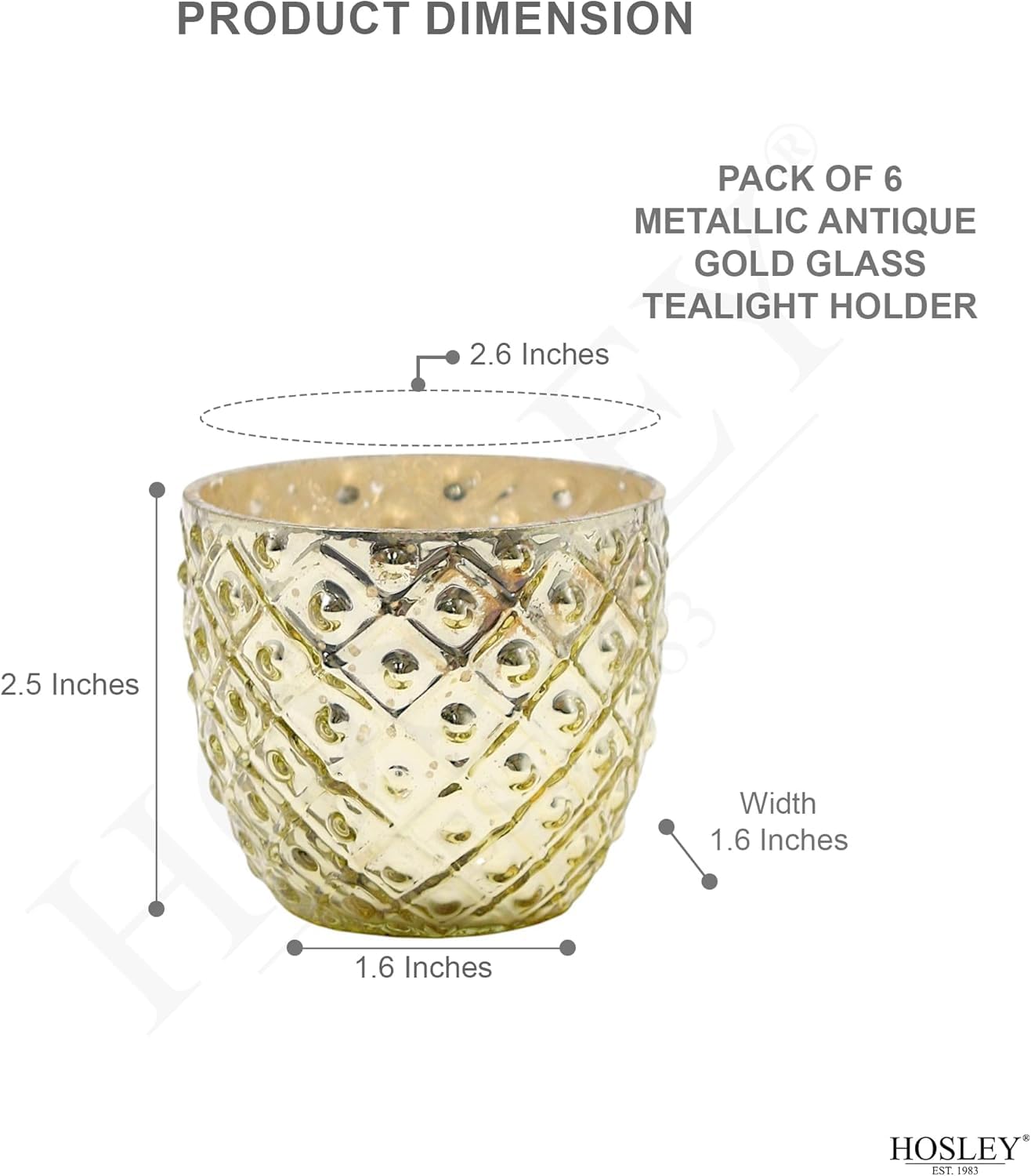 Hosley Set of 6 Antique Gold Speckled Metallic Glass LED Votive Tealight Candle Holder 2.75 Inches Ideal for Bridal Weddings Parties Special Events Spa Aromatherapy Mini Flower Pots O3