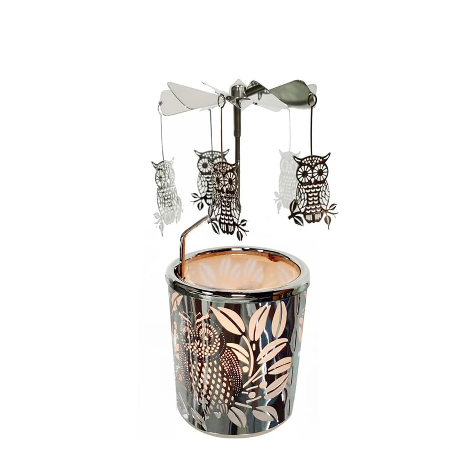 Carousel Rotary Candle Holder Spinning Birthday Gifts for Women, Mom, Wife, Girlfriend, Sister, Her, Metal Windmill Tea Light for Female Friends (Silver owl)