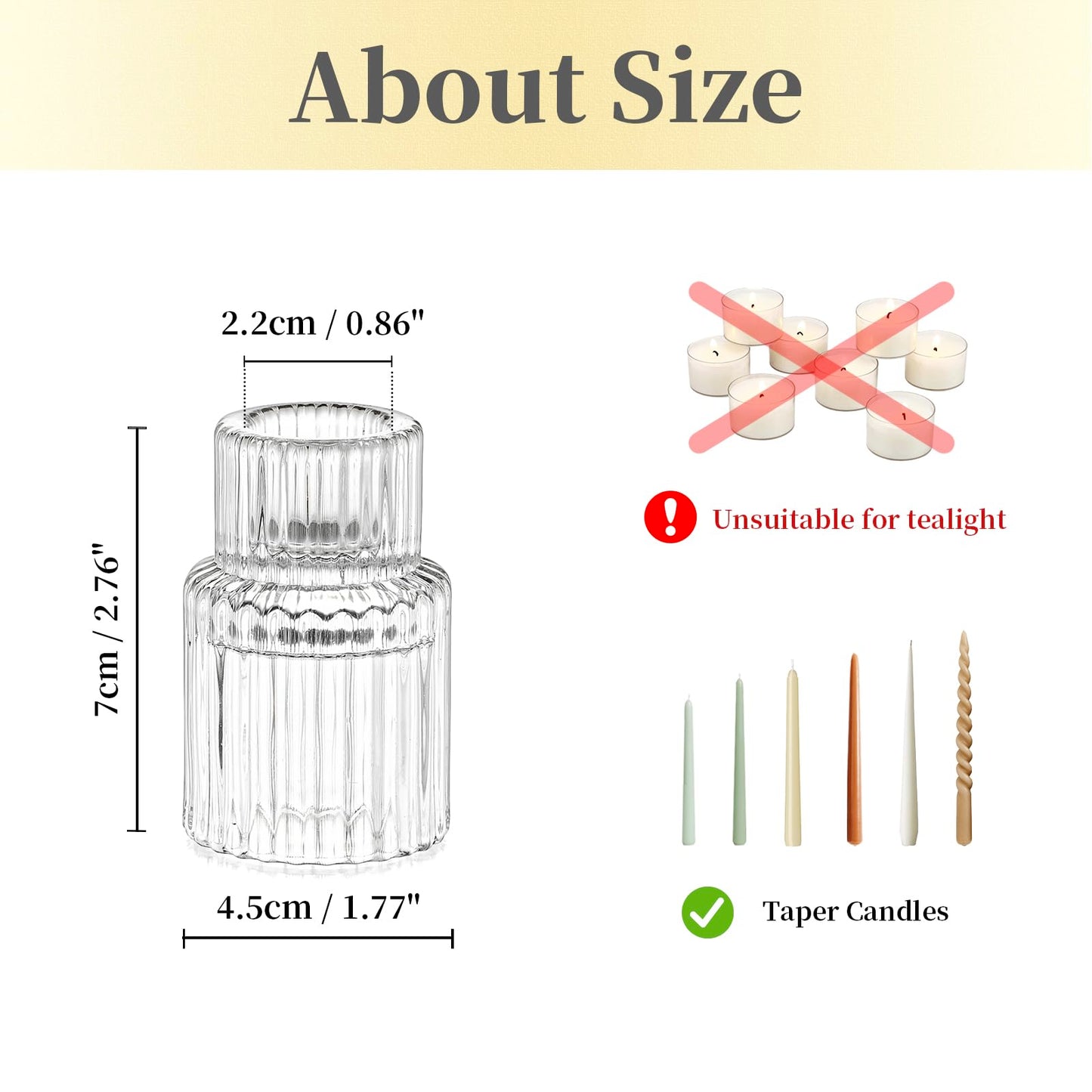 Candle Holder Glass Candlestick Holders: Hewory 2PCS Clear Taper Candle Holders Bulk for Table Centerpiece, Glass Candle Holder Candle Stick Holder Decor for Christmas Wedding Party Bridal Showers