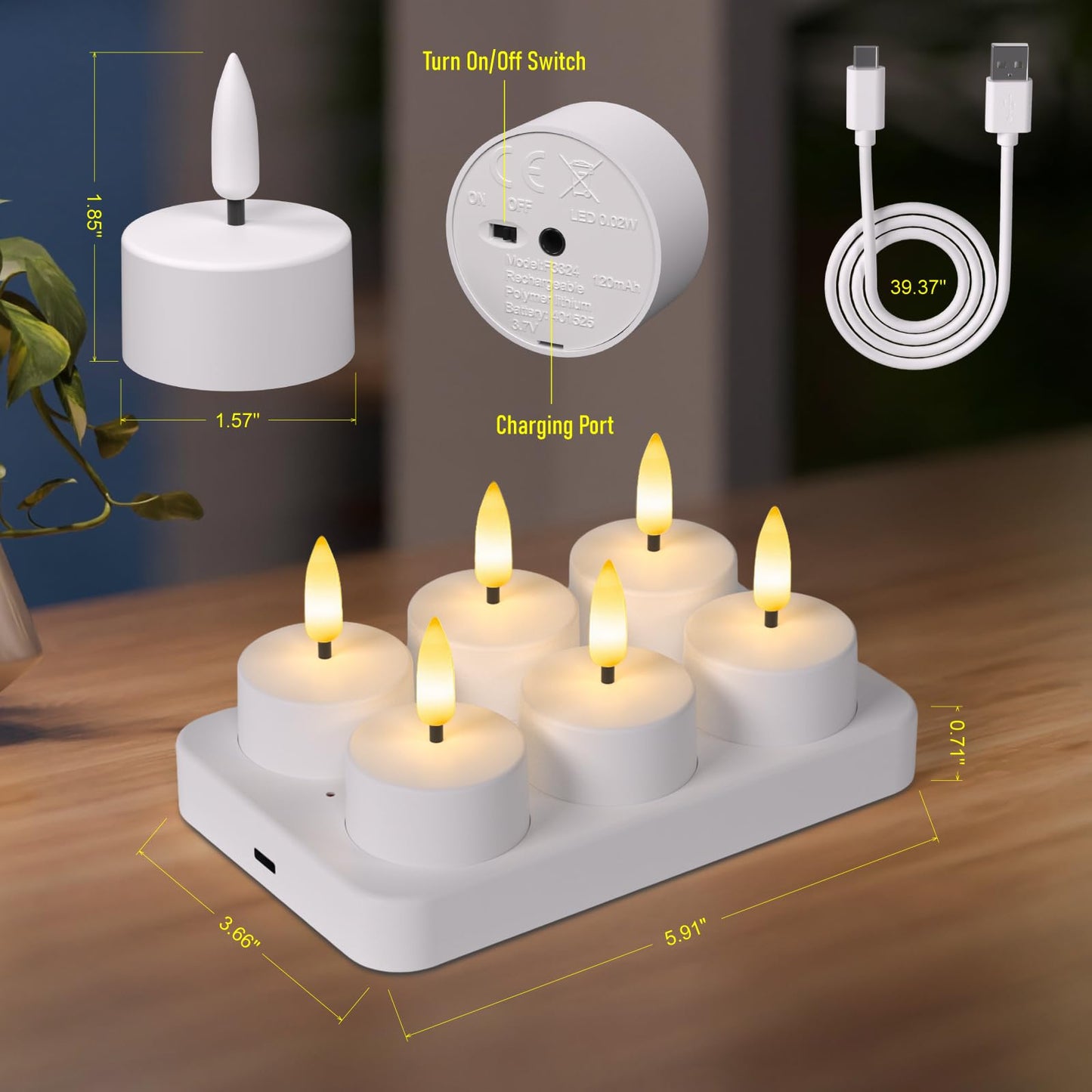 Staerysky Flameless Tea Lights Candles with Charging Station,LED Tea Lights Candles with Remote Control Timer for Valentine's Day,Wedding,Centerpiece Table Decorations,Anniversary,Home Decor,6-Pack